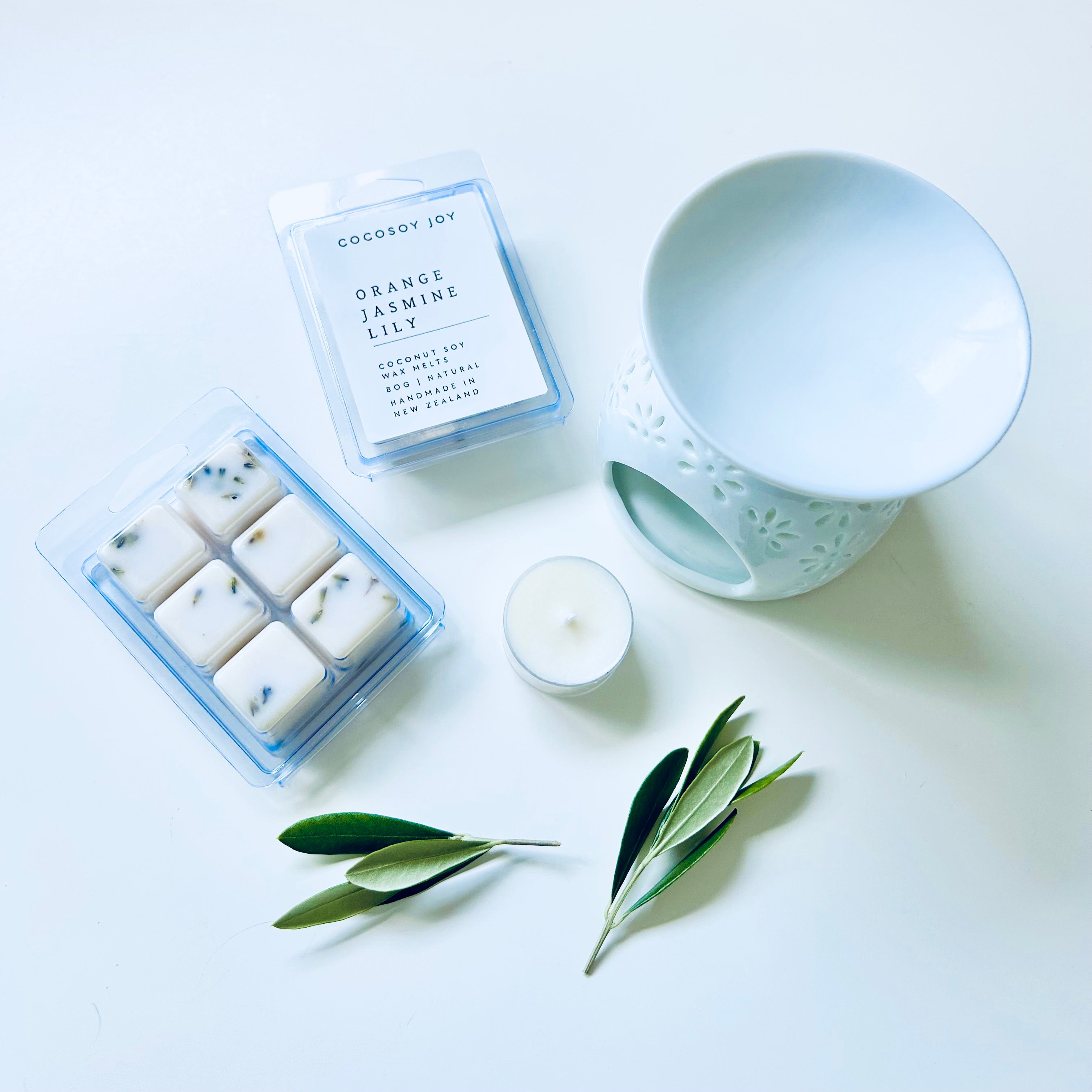Orange Jasmine Lily Coconut Soy wax melts. Made from natural coconut and soy waxes and high-quality fragrance oils. Vegan, natural, paraffin-free, and phthalate-free. A safer and cleaner way to make your home beautifully fragrant. Handmade in New Zealand. Available at Cocosoy Joy NZ.