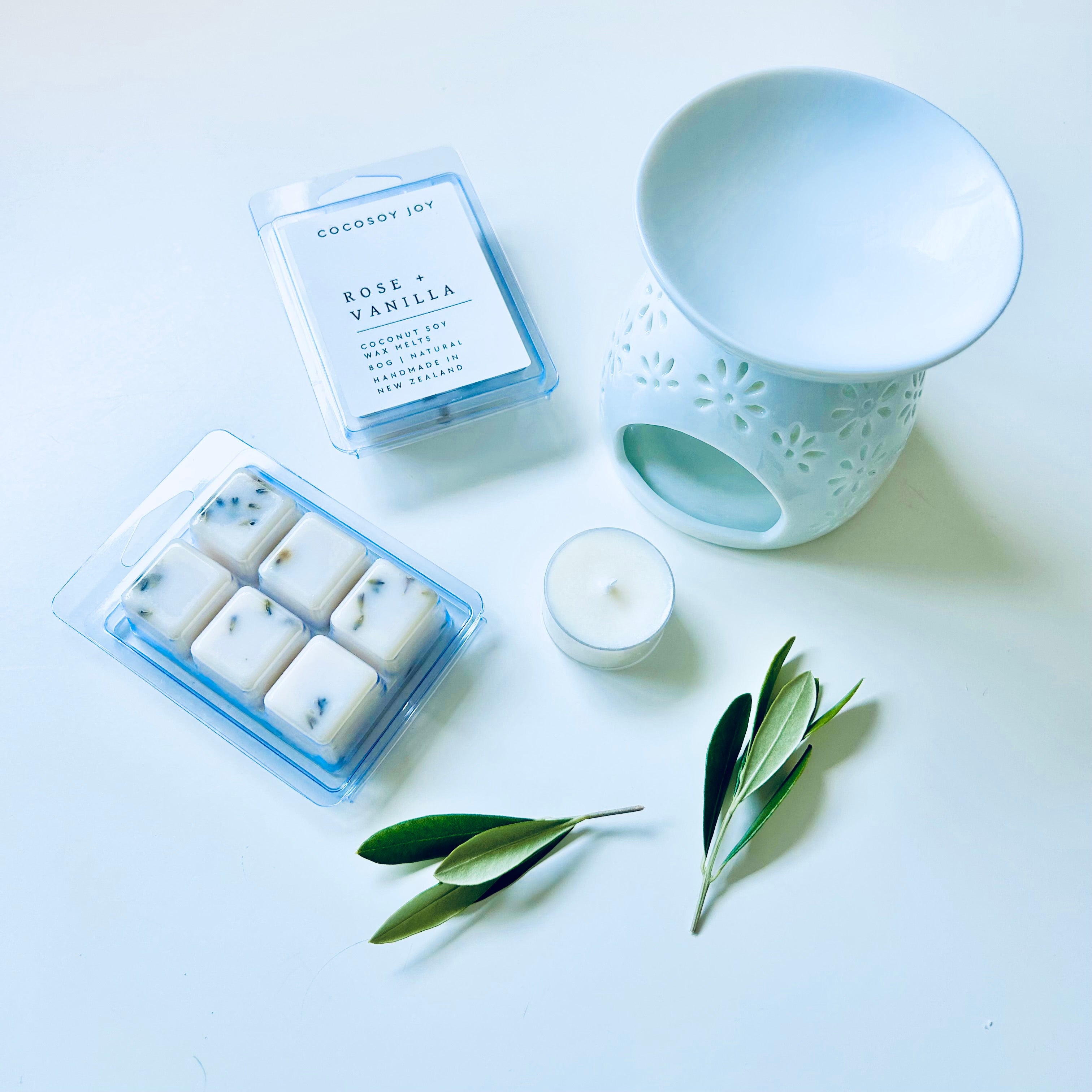 Rose and Vanilla Botanical Coconut Soy wax melts. Made from natural coconut and soy waxes and high-quality fragrance oils. Vegan, natural, paraffin-free, and phthalate-free. A safer and cleaner way to make your home beautifully fragrant. Handmade in New Zealand. Available at Cocosoy Joy NZ.