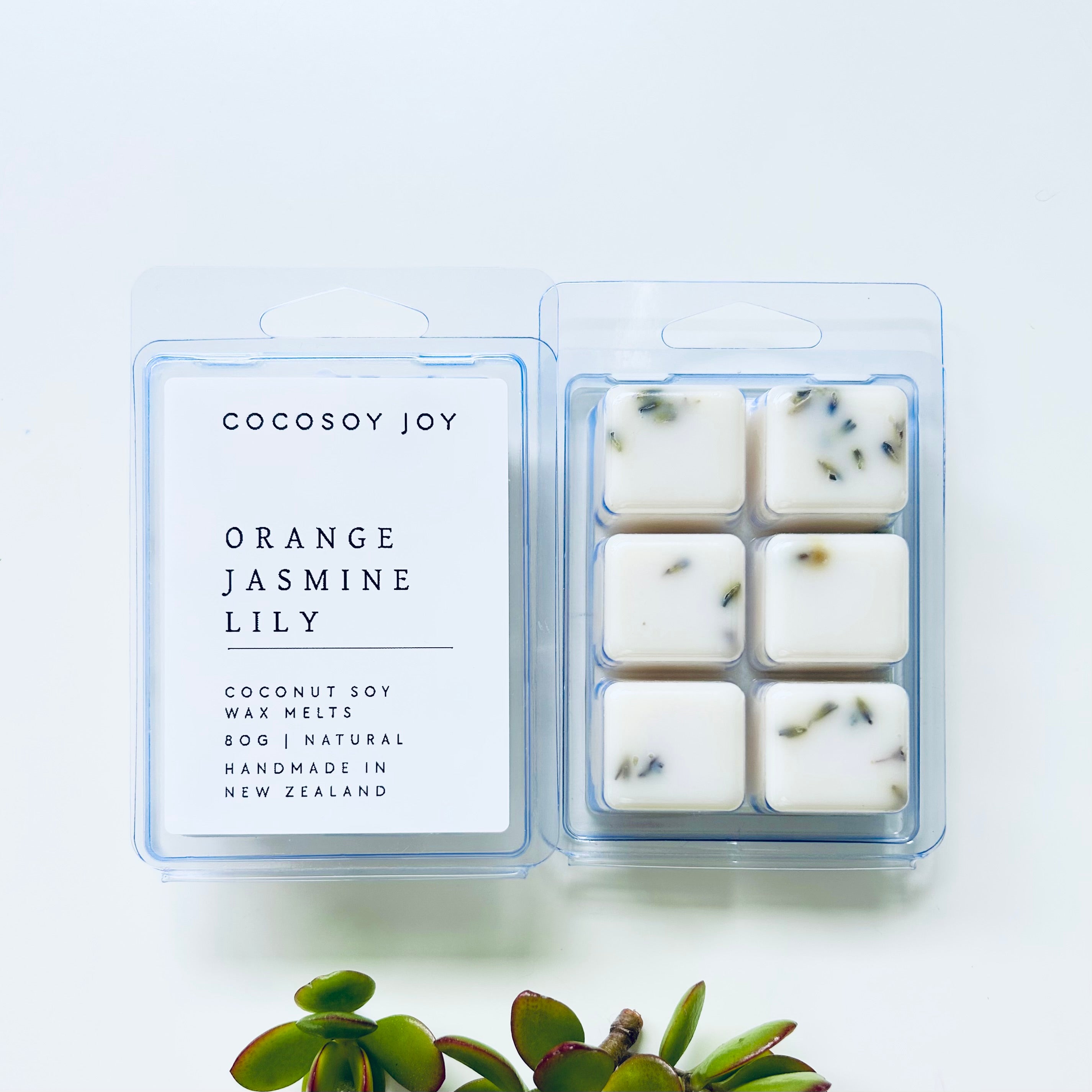 Orange Jasmine Lily Coconut Soy wax melts. Made from natural coconut and soy waxes and high-quality fragrance oils. Vegan, natural, paraffin-free, and phthalate-free. A safer and cleaner way to make your home beautifully fragrant. Handmade in New Zealand. Available at Cocosoy Joy NZ.