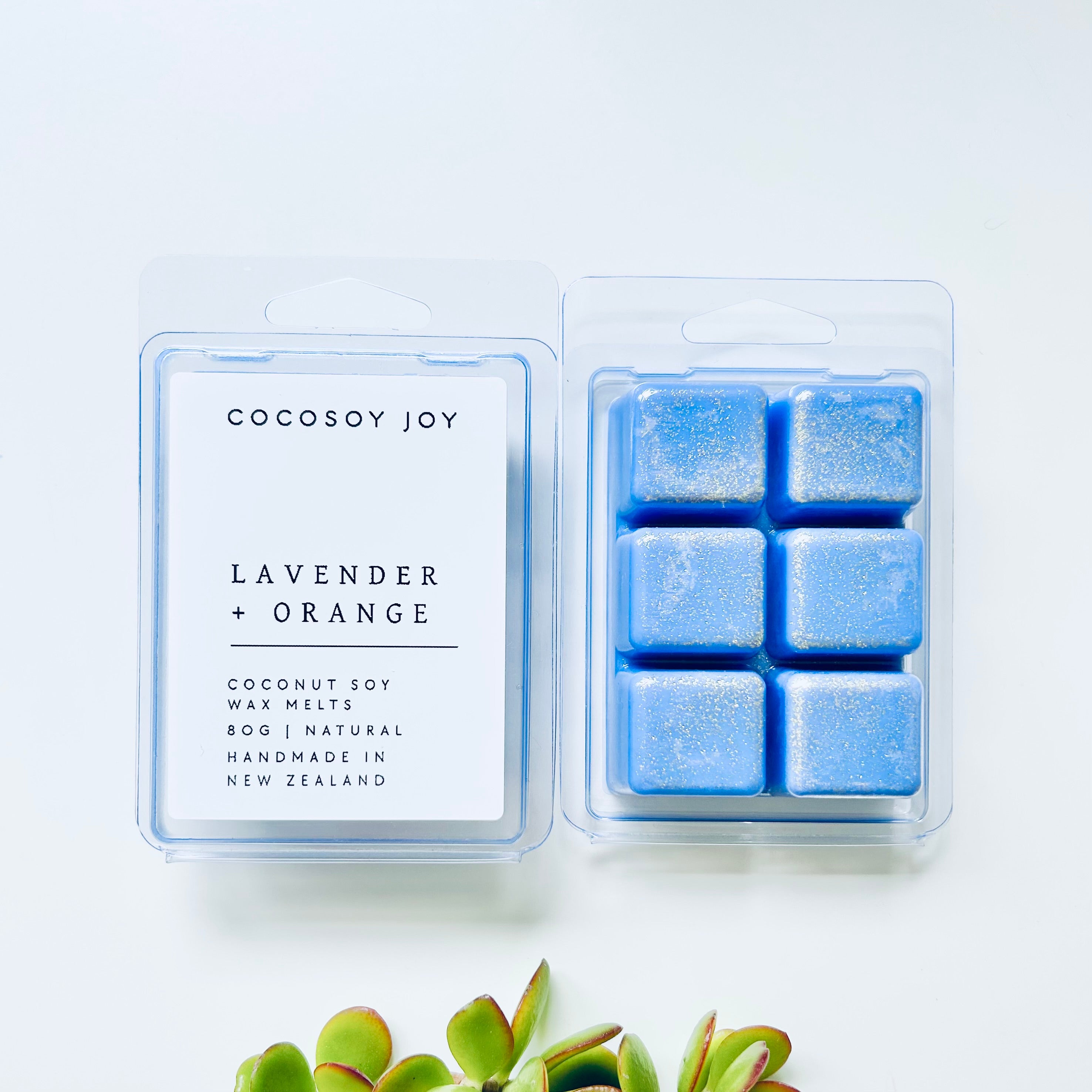 Lavender and Orange Coconut Soy wax melts. Made from natural coconut and soy waxes and high-quality fragrance oils. Vegan, natural, paraffin-free, and phthalate-free. A safer and cleaner way to make your home beautifully fragrant. Handmade in New Zealand. Available at Cocosoy Joy NZ.
