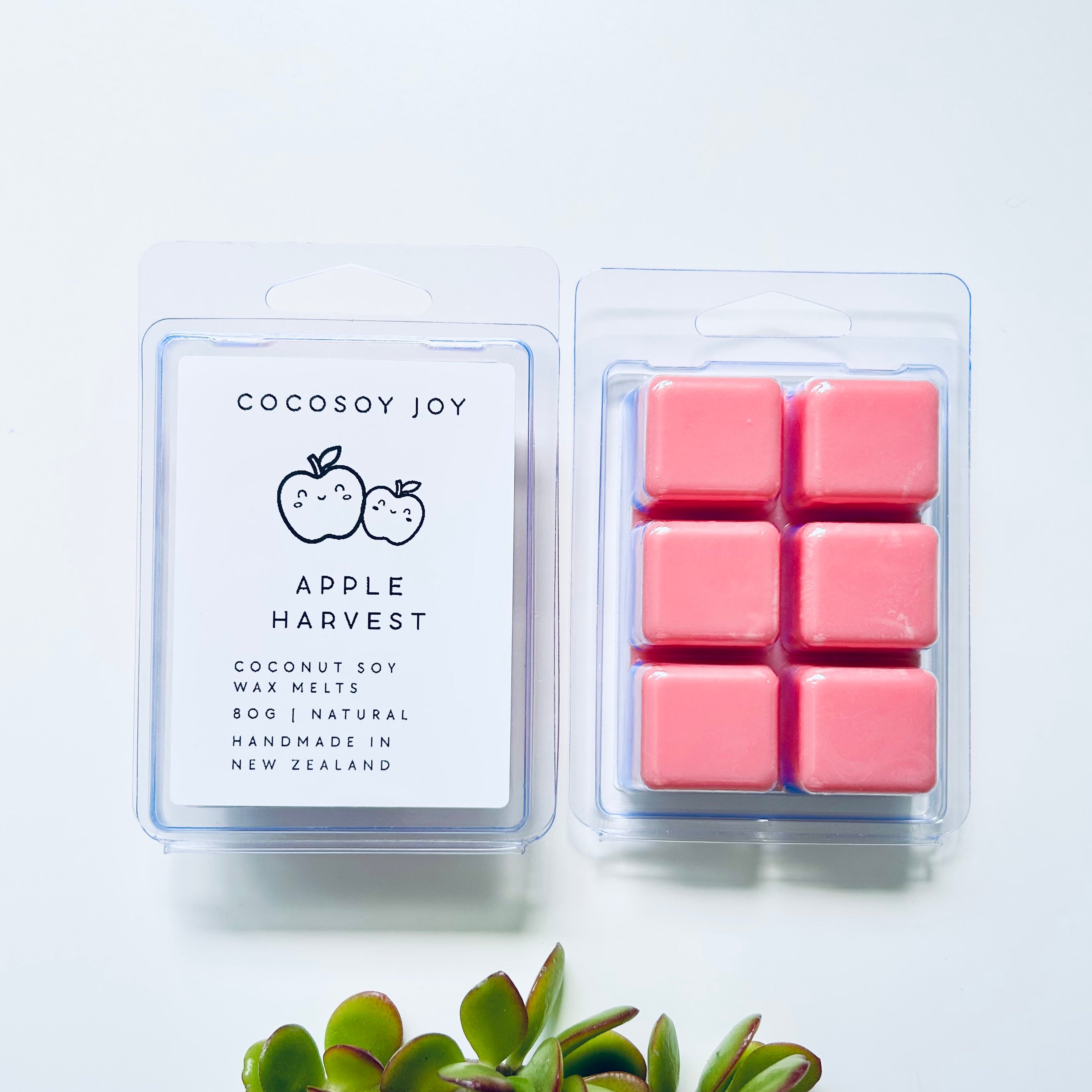 Apple Harvest Coconut Soy wax melts. Made from natural coconut and soy waxes and high-quality fragrance oils. Vegan, natural, paraffin-free, and phthalate-free. A safer and cleaner way to make your home beautifully fragrant. Handmade in New Zealand. Available at Cocosoy Joy NZ.