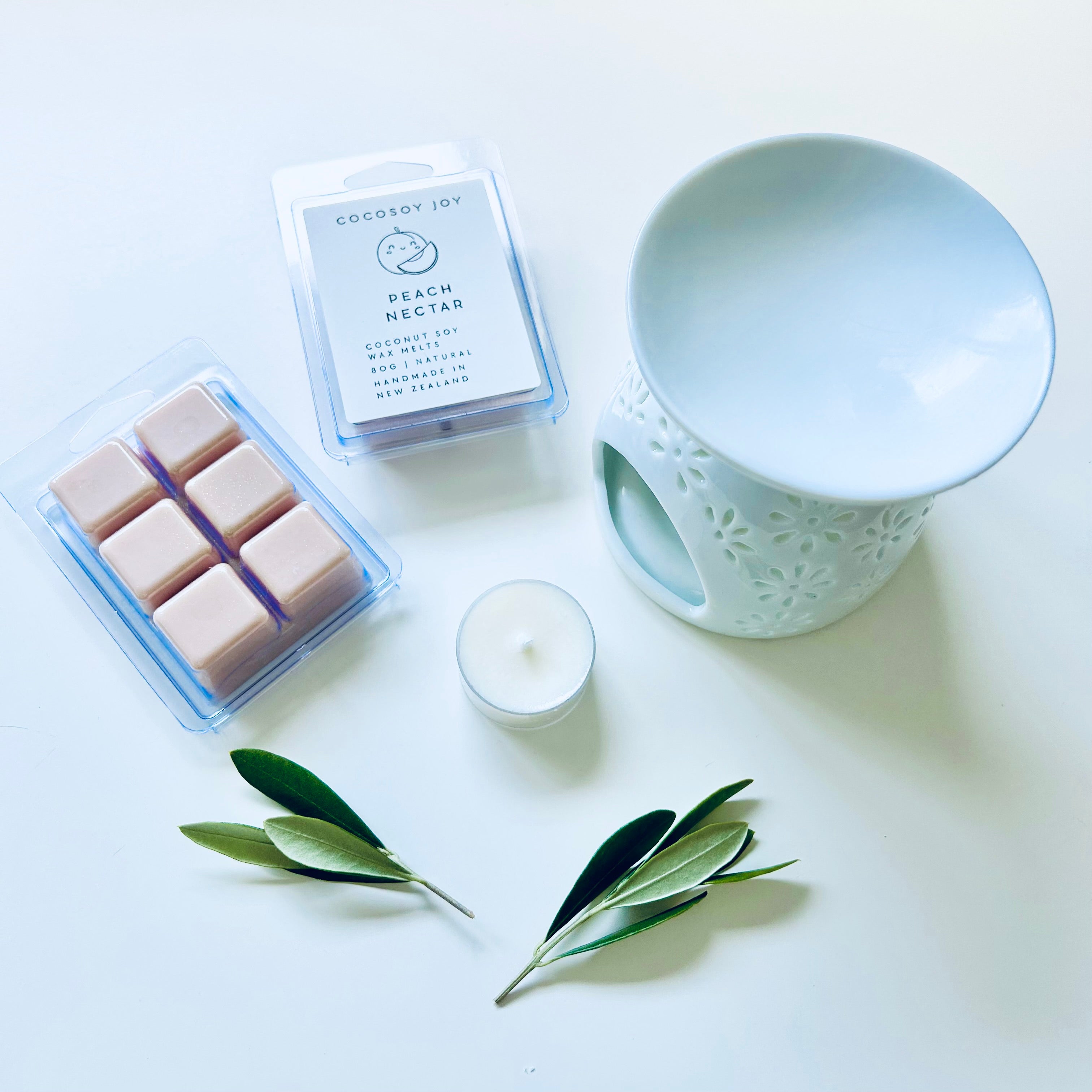 Peach Nectar Coconut Soy wax melts. Made from natural coconut and soy waxes and high-quality fragrance oils. Vegan, natural, paraffin-free, and phthalate-free. A safer and cleaner way to make your home beautifully fragrant. Handmade in New Zealand. Available at Cocosoy Joy NZ.