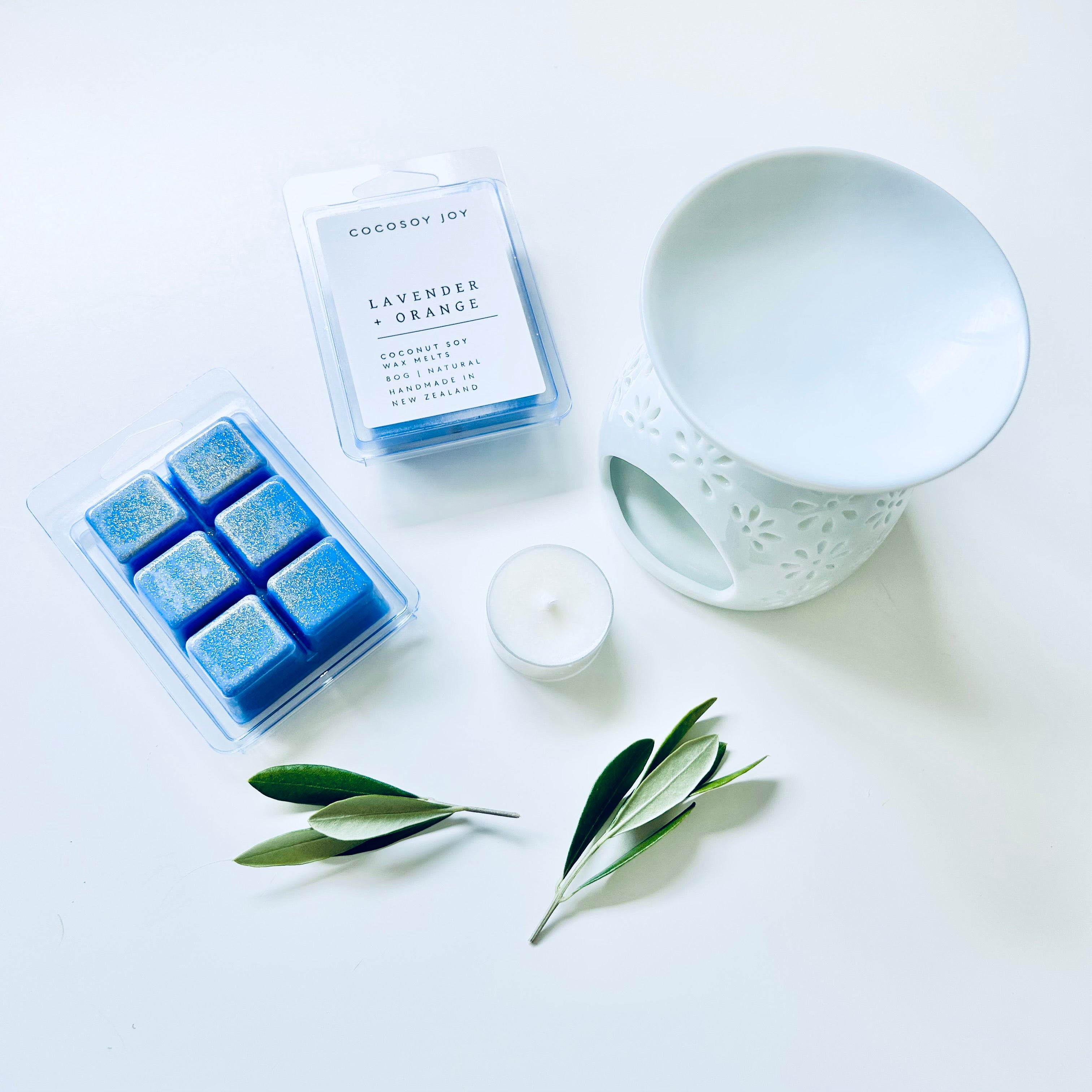 Lavender and Orange Coconut Soy wax melts. Made from natural coconut and soy waxes and high-quality fragrance oils. Vegan, natural, paraffin-free, and phthalate-free. A safer and cleaner way to make your home beautifully fragrant. Handmade in New Zealand. Available at Cocosoy Joy NZ.