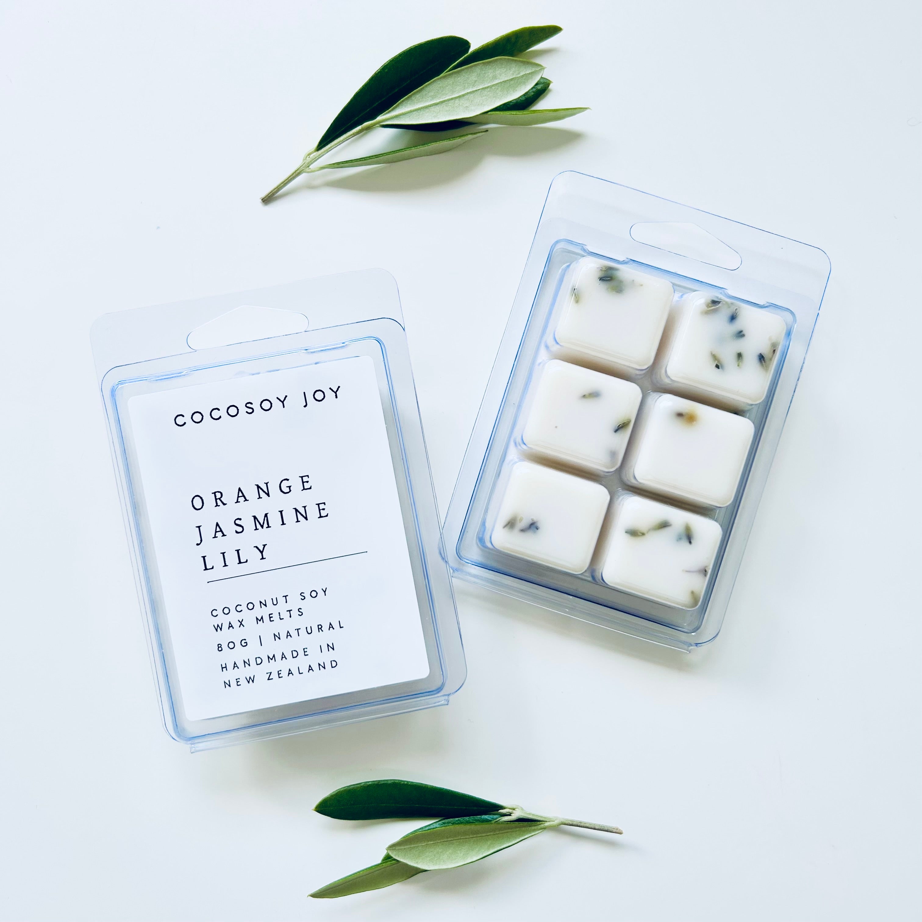 Orange Jasmine Lily Coconut Soy wax melts. Made from natural coconut and soy waxes and high-quality fragrance oils. Vegan, natural, paraffin-free, and phthalate-free. A safer and cleaner way to make your home beautifully fragrant. Handmade in New Zealand. Available at Cocosoy Joy NZ.