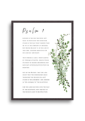 Christian giclee wall art print in beautiful botanical design of eucalyptus leaves bouquet, featuring Psalm 1. Made and printed in New Zealand. Exclusively available at Cocosoy Joy NZ. Perfect gift or home decor.