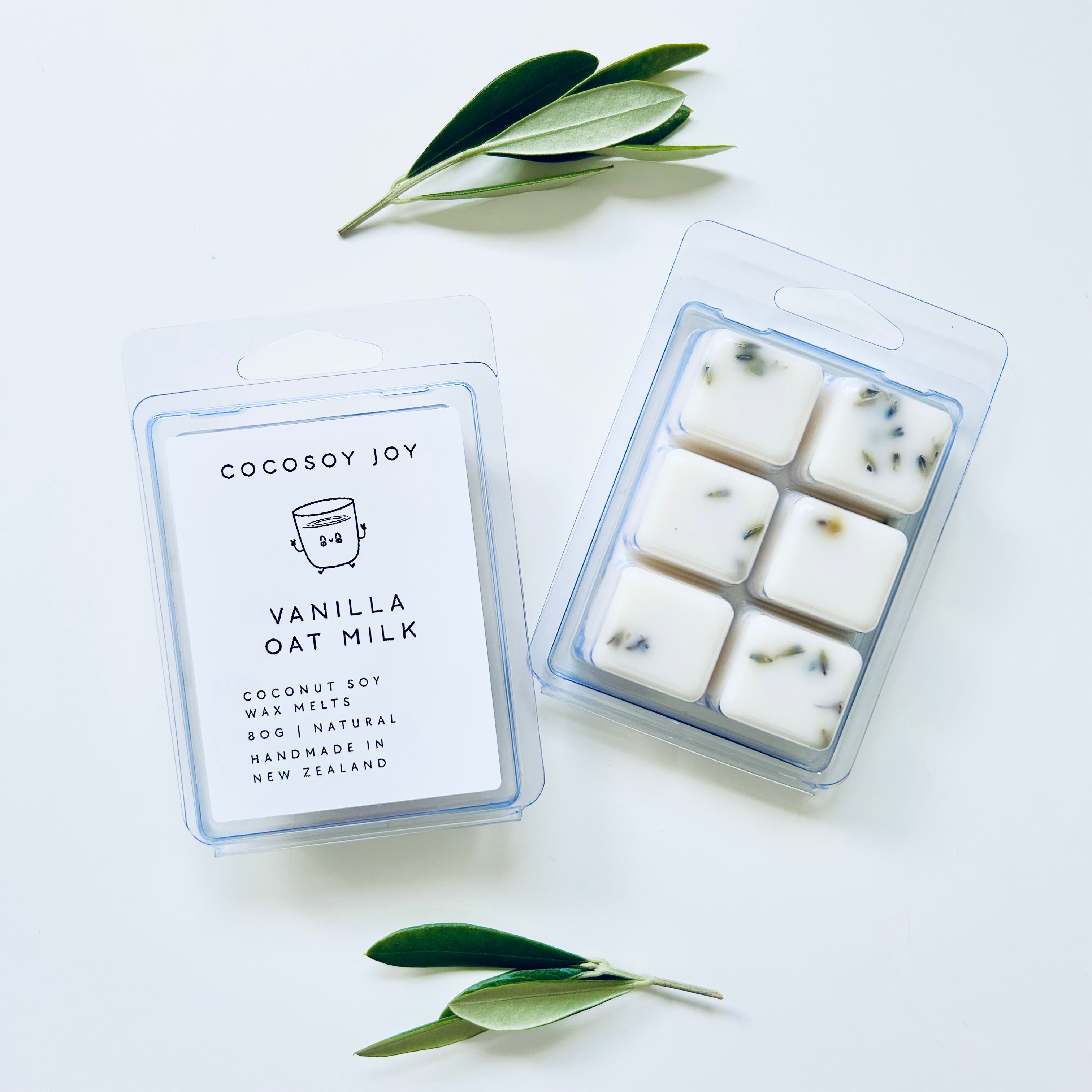 Vanilla Oat Milk Coconut Soy wax melts. Made from natural coconut and soy waxes and high-quality fragrance oils. Vegan, paraffin-free, and phthalate-free. A safer and cleaner way to make your home naturally fragrant. Handmade in New Zealand. Available at Cocosoy Joy NZ.