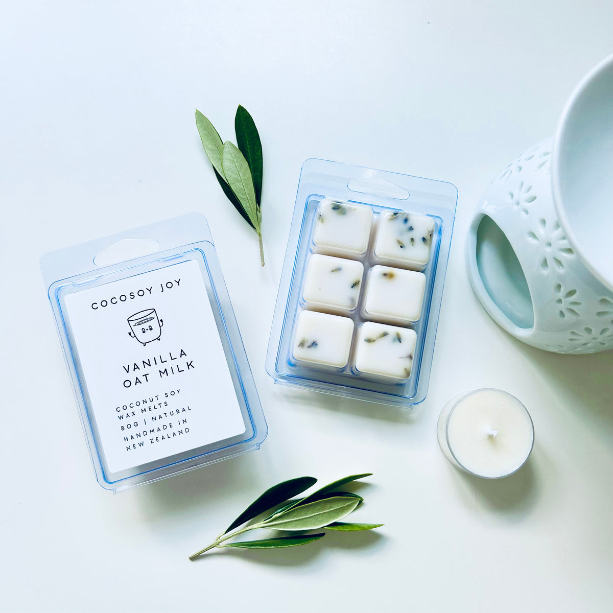 Vanilla Oat Milk Coconut Soy wax melts. Made from natural coconut and soy waxes and high-quality fragrance oils. Vegan, paraffin-free, and phthalate-free. A safer and cleaner way to make your home naturally fragrant. Handmade in New Zealand. Available at Cocosoy Joy NZ.