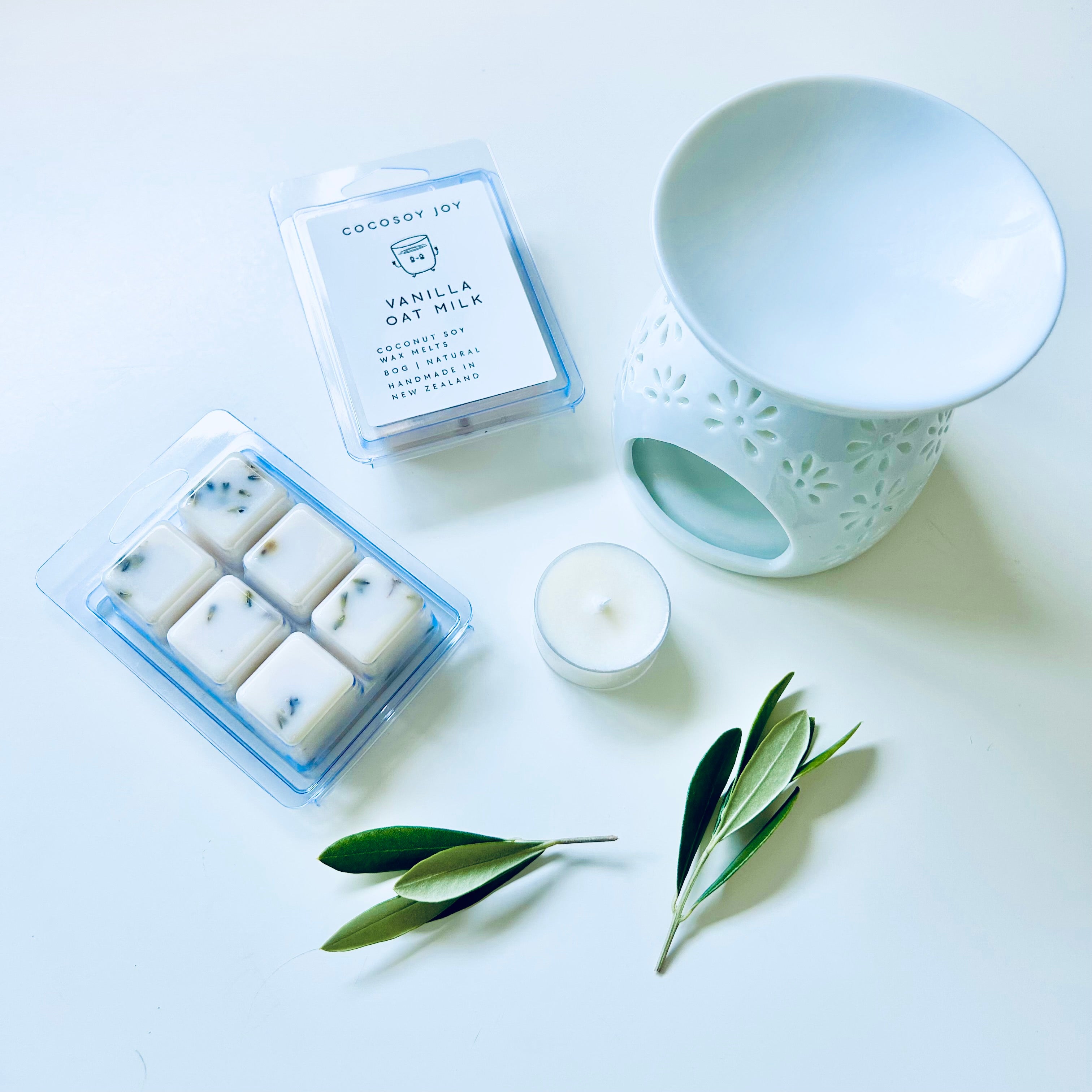 Vanilla Oat Milk Coconut Soy wax melts. Made from natural coconut and soy waxes and high-quality fragrance oils. Vegan, paraffin-free, and phthalate-free. A safer and cleaner way to make your home naturally fragrant. Handmade in New Zealand. Available at Cocosoy Joy NZ.