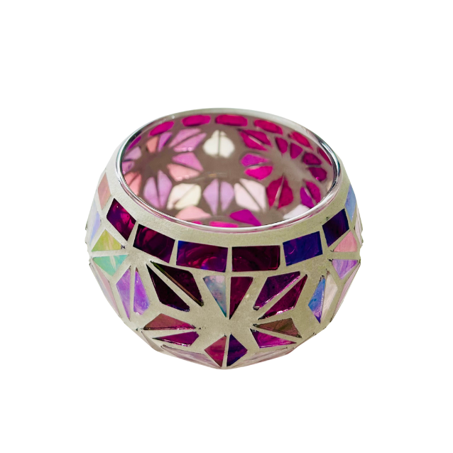 Handcrafted flower mosaic tealight candle holder with shimmering glass tiles that reflect soft candlelight, creating a cozy, calming ambience for home décor. Available at Cocosoy Joy New Zealand.