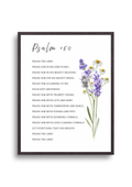 Psalm 150 Christian wall art print in beautiful botanical design of lavender and chamomile flowers - "Let everything that has breath praise the LORD". Made and printed in New Zealand. Exclusively available at Cocosoy Joy NZ. Perfect Christian gift and home decor.