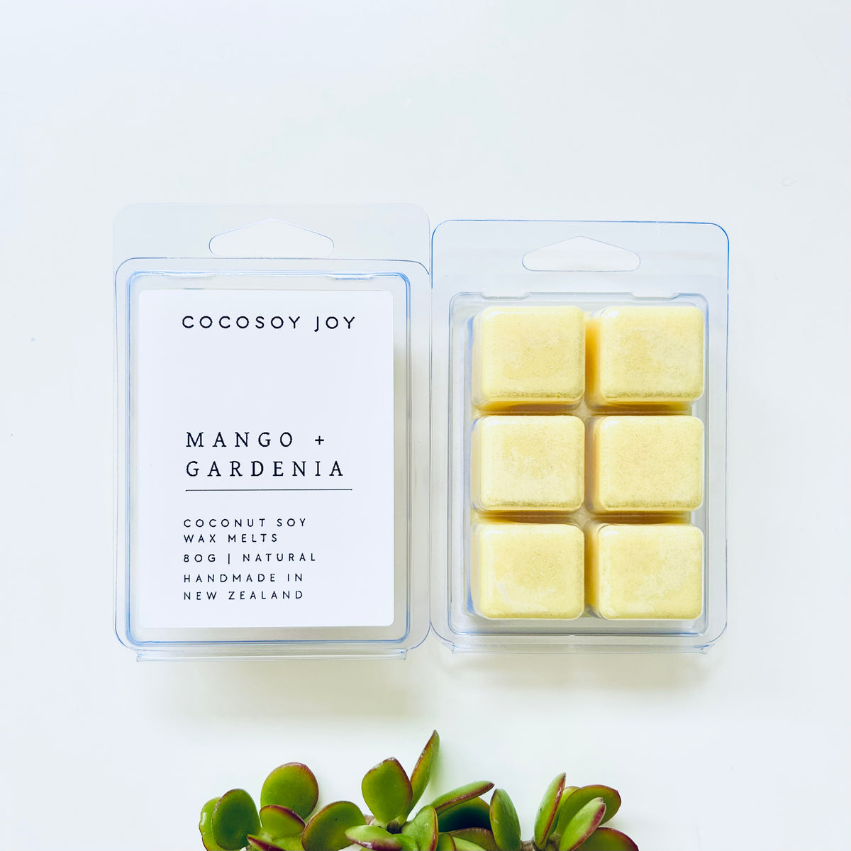 Mango and Gardenia Coconut Soy wax melts. Made from natural coconut and soy waxes and high-quality fragrance oils. Vegan, paraffin-free, and phthalate-free. A safer and cleaner way to make your home naturally fragrant. Handmade in New Zealand. Available at Cocosoy Joy NZ.