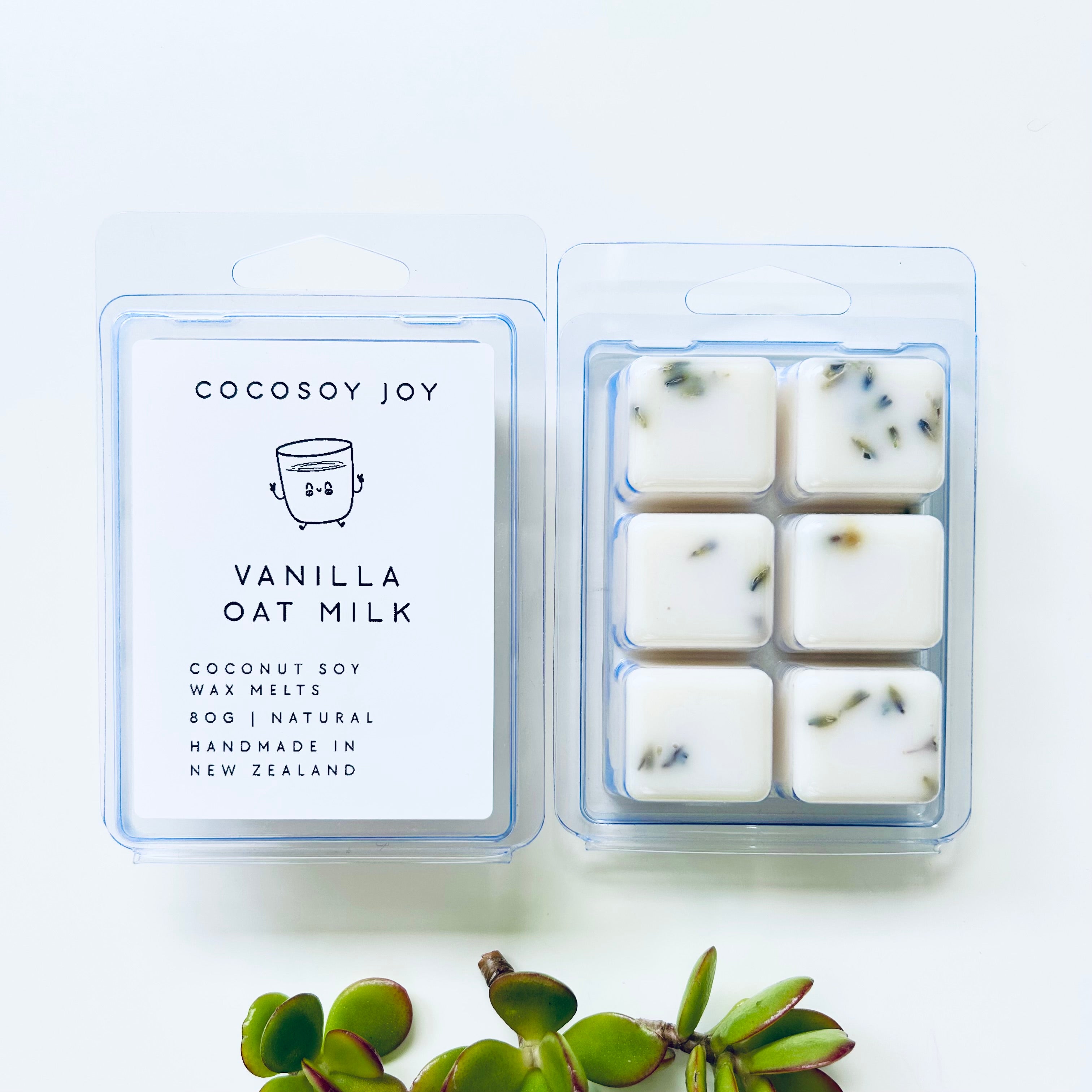 Vanilla Oat Milk Coconut Soy wax melts. Made from natural coconut and soy waxes and high-quality fragrance oils. Vegan, paraffin-free, and phthalate-free. A safer and cleaner way to make your home naturally fragrant. Handmade in New Zealand. Available at Cocosoy Joy NZ.
